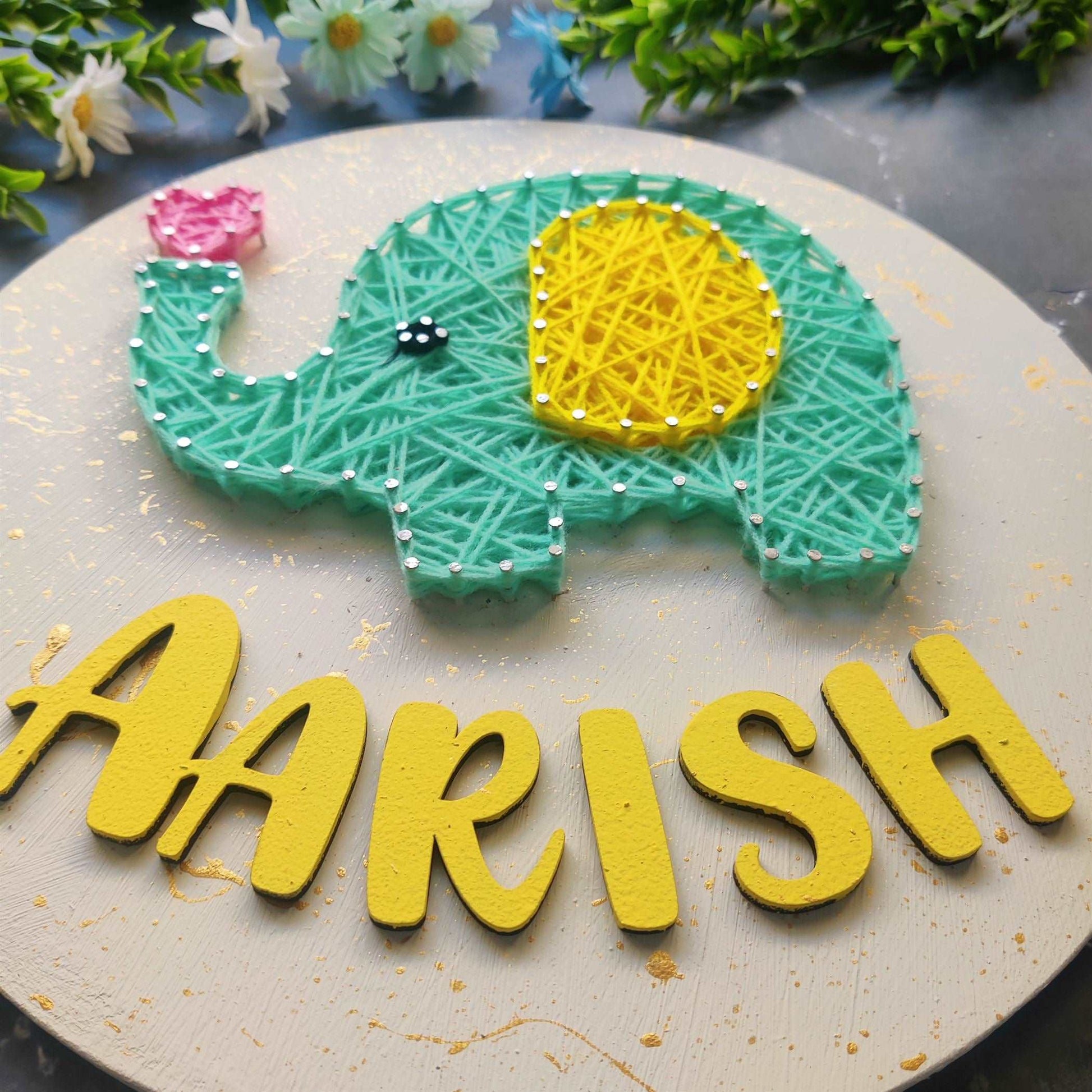 Cute Elephant String Art Nameplate