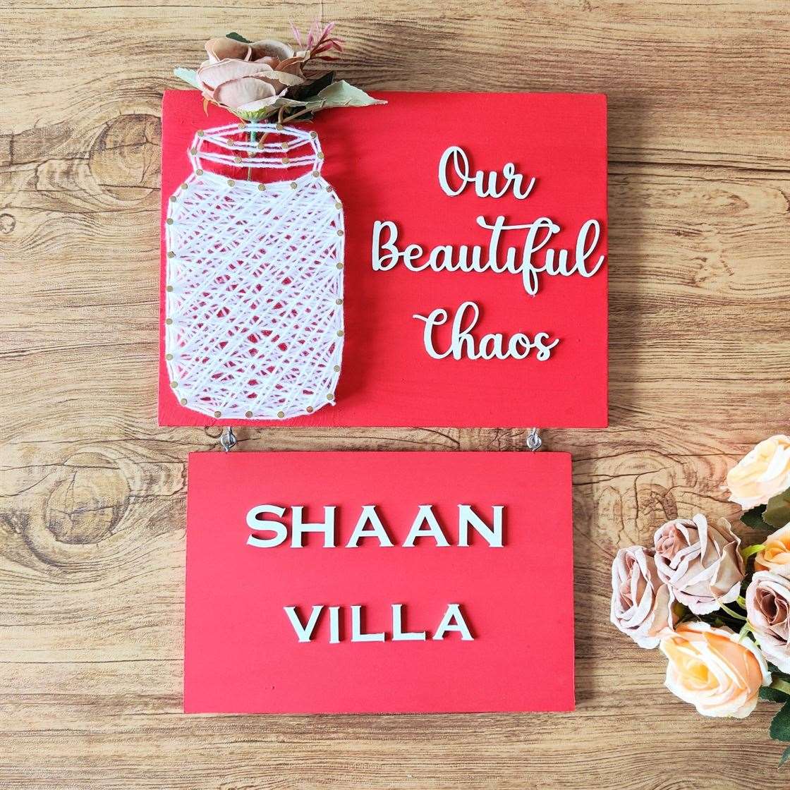 Our Beautiful Chaos Mason Jar String Art Nameplate