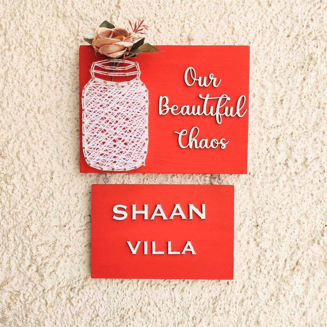 Our Beautiful Chaos Mason Jar String Art Nameplate