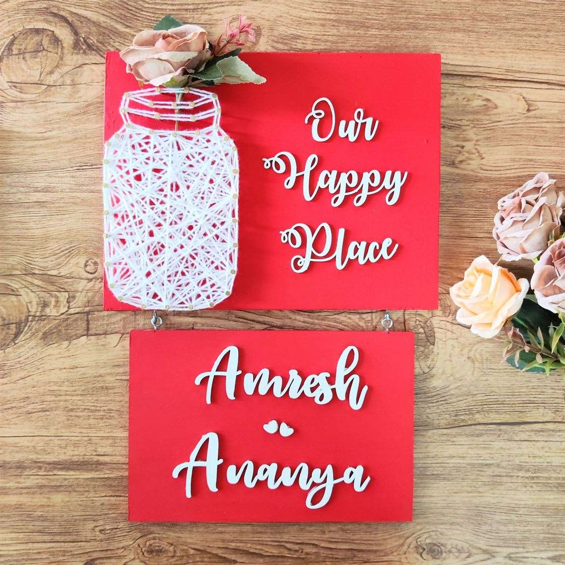 Our Happy Place Mason Jar String Art Nameplate