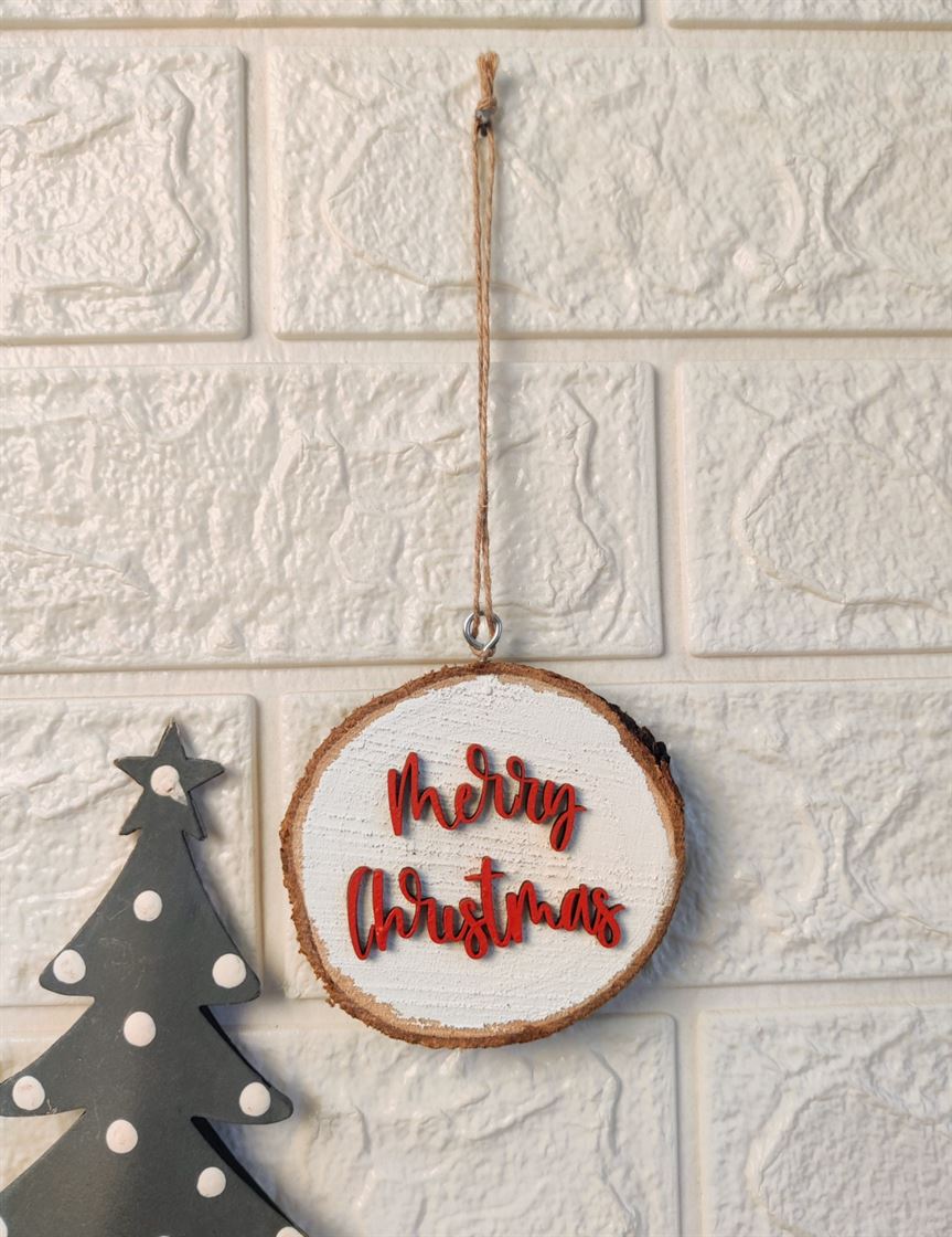 "Merry Christmas" Wooden Bark Wall Hangings - Set Of 2