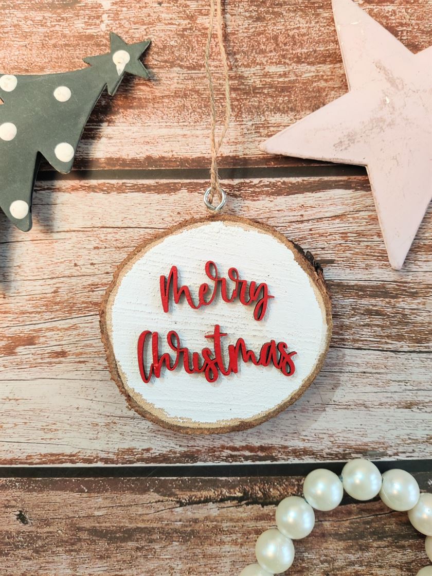 "Merry Christmas" Wooden Bark Wall Hangings - Set Of 2