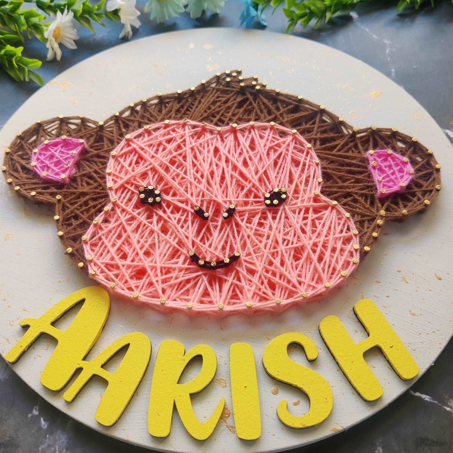 Cute Monkey String Art Nameplate