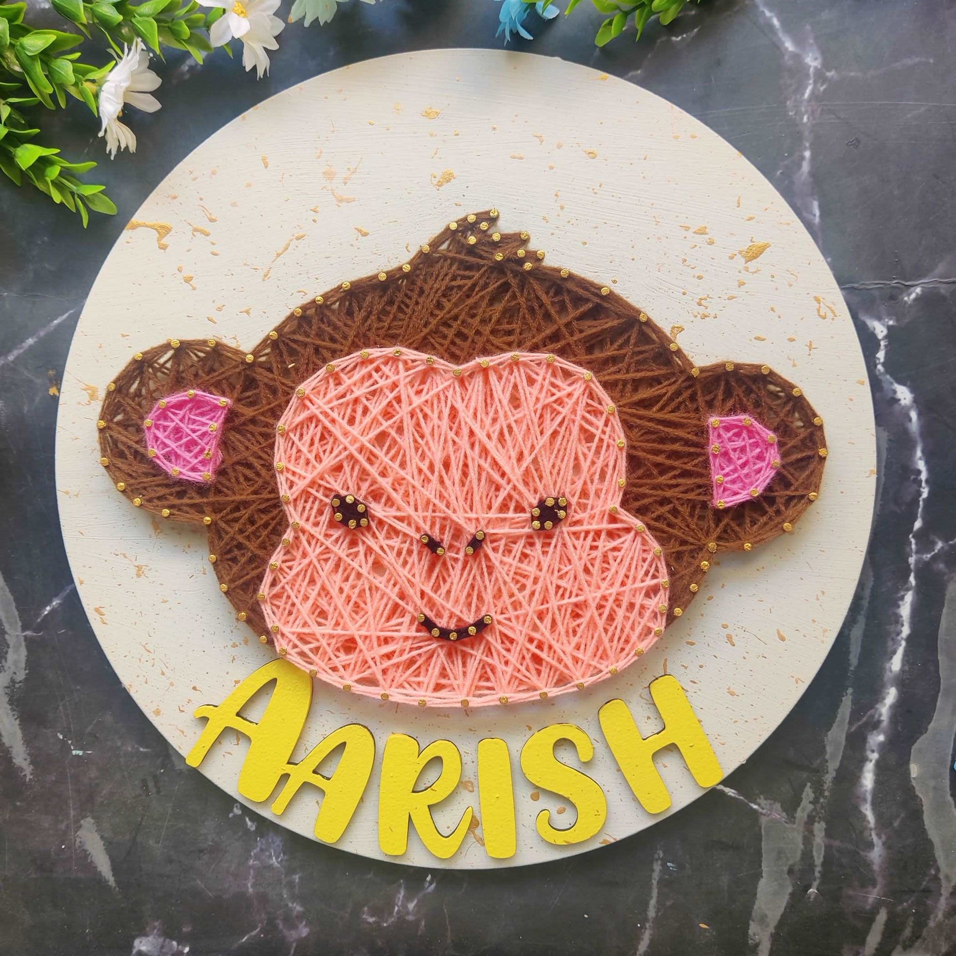 Cute Monkey String Art Nameplate