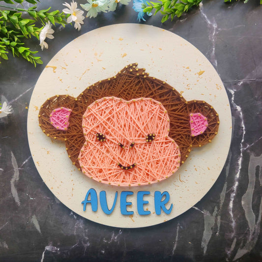 Cute Monkey String Art Nameplate