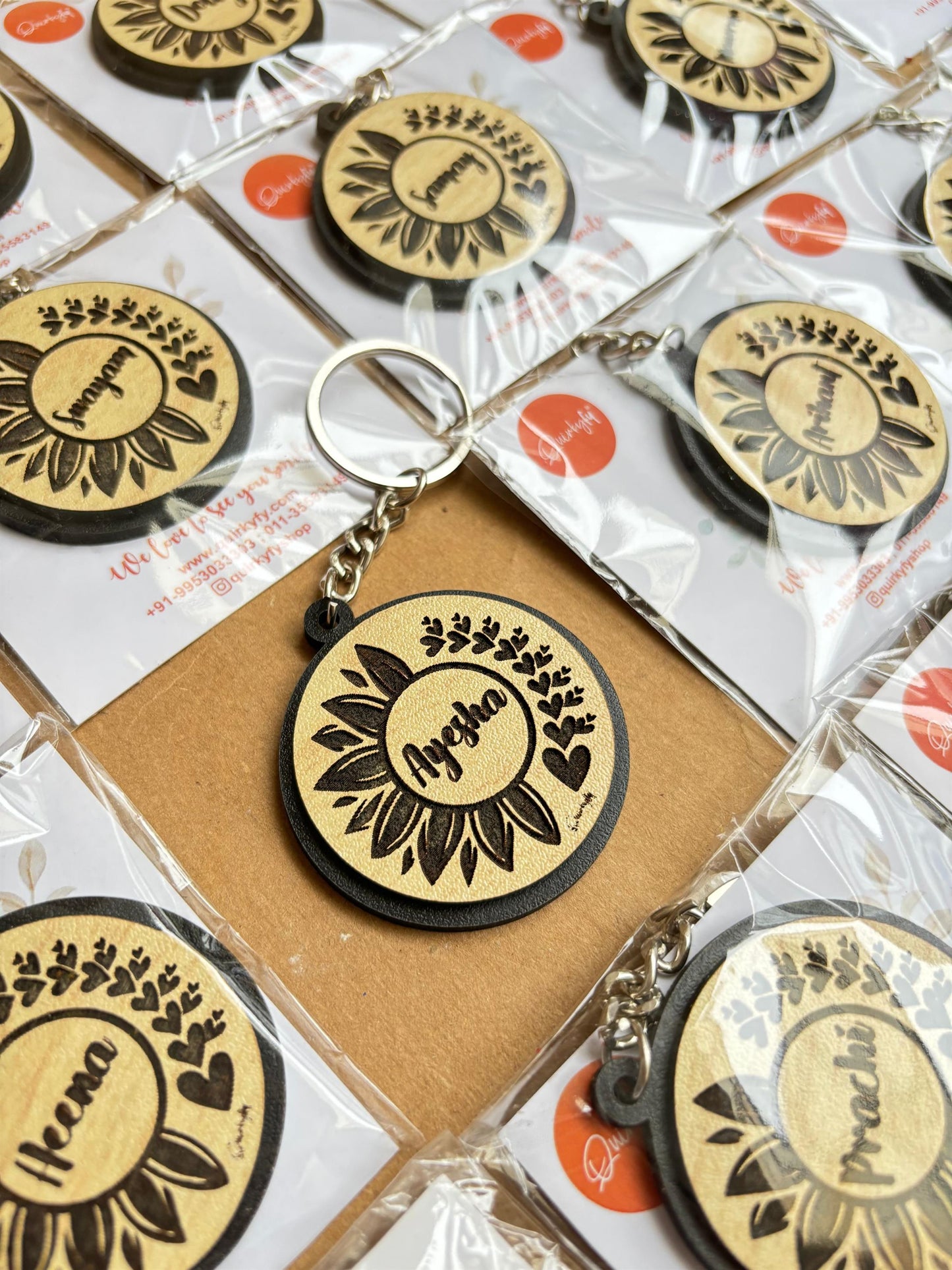 Personalised Pinewood Round Keychain (Set Of 2)