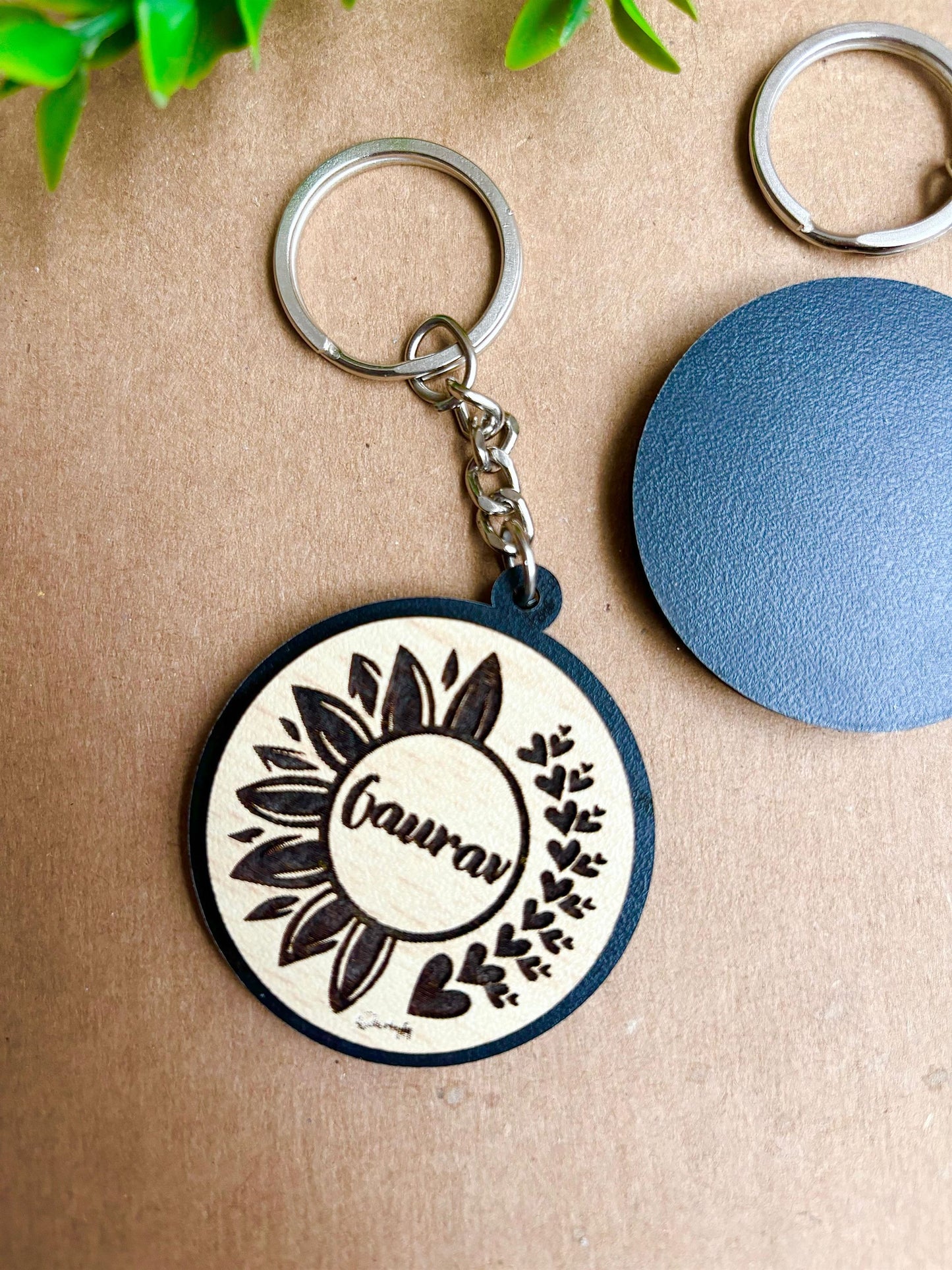 Personalised Pinewood Round Keychain (Set Of 2)