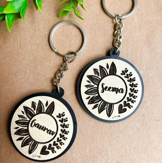 Personalised Pinewood Round Keychain (Set Of 2)