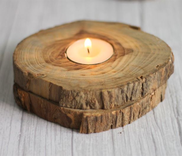 Natural Wooden Log Candles (Set Of 2)