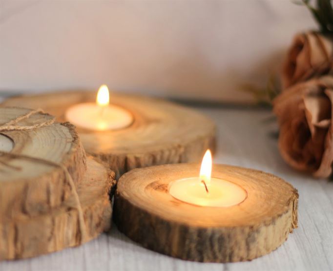 Natural Wooden Log Candles (Set Of 2)