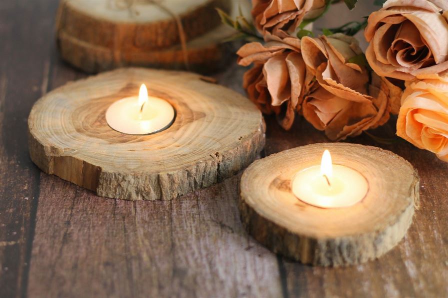 Natural Wooden Log Candles (Set Of 2)