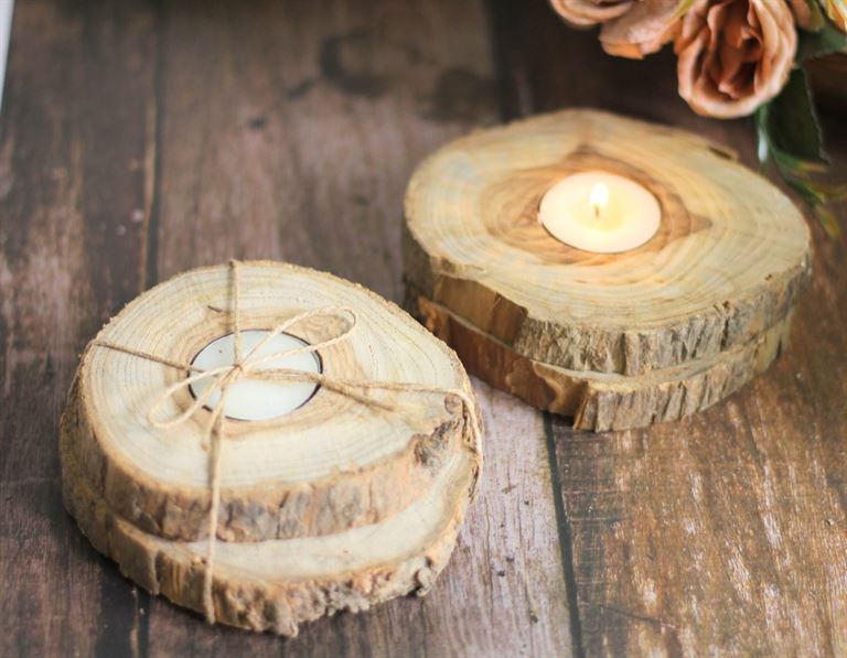 Natural Wooden Log Candles (Set Of 4)