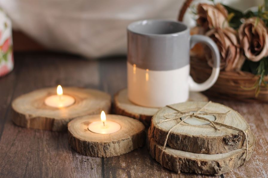 Natural Wooden Log Candles (Set Of 4)